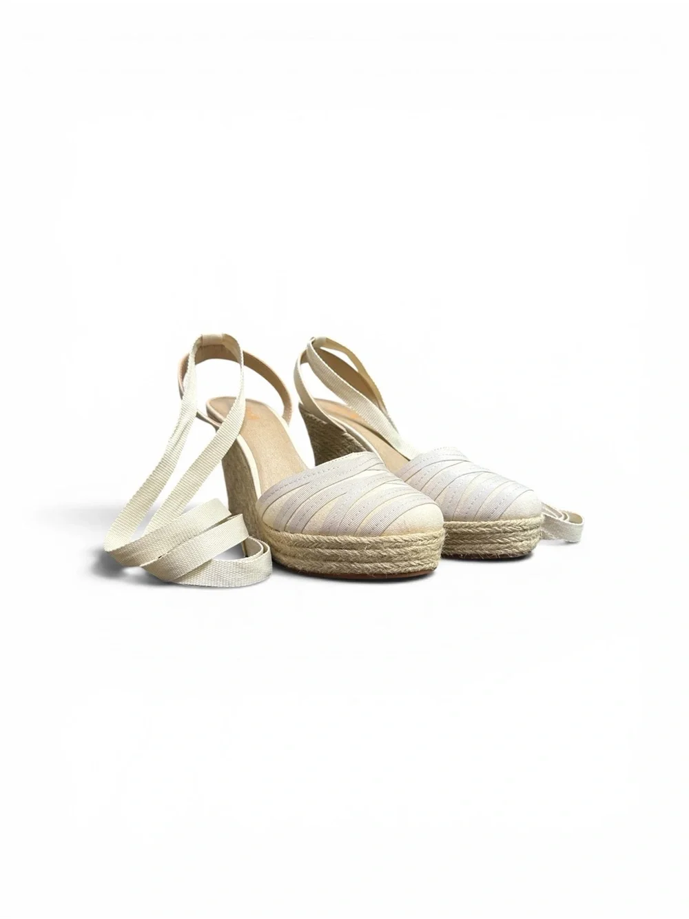 levity Cream Striped Espadrille Wedge with Ankle Ties